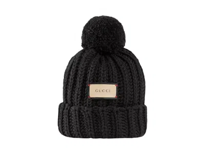 Pre-owned Gucci Label Knit Beanie In Black