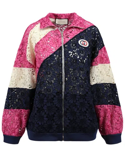 Pre-owned Gucci Lace & Intarsia Jacket Women's In Multicolor