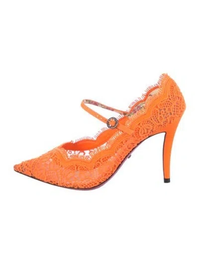 Pre-owned Gucci Lace Crystal Embellishments Pumps In Orange