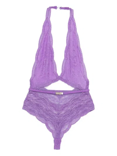 Gucci Lace Cut-out Bodysuit In Purple