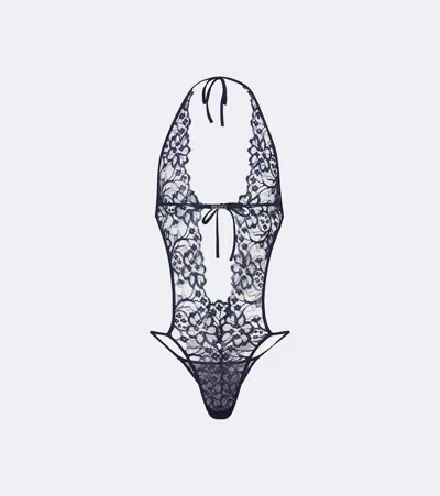 Gucci Lace Cutout Bodysuit In Gray