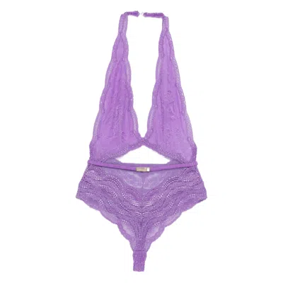 Gucci Lace Cut-out Bodysuit In Purple