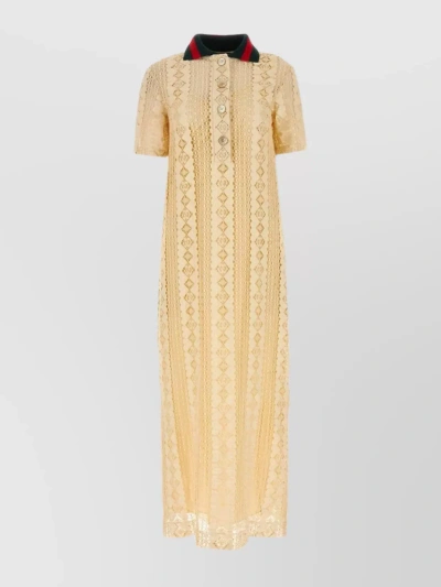 Gucci Lace Embroidered Midi Dress In Yellow