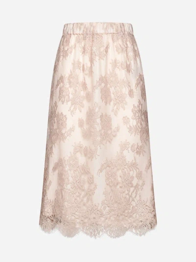 Gucci Lace-overlay Cotton-blend Skirt In Fancy Rose