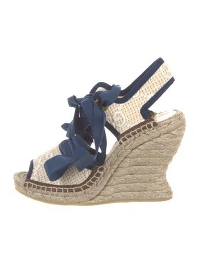 Pre-owned Gucci Lace Pattern Bow Accents Espadrilles In Neutrals