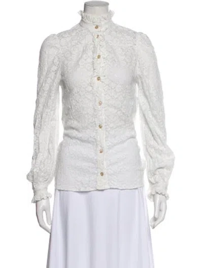 Pre-owned Gucci Lace Pattern Long Sleeve Blouse In White