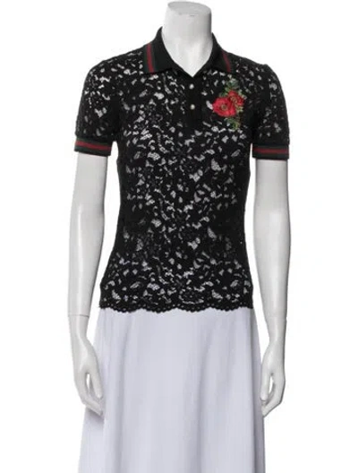 Pre-owned Gucci Lace Pattern Short Sleeve Polo In Black