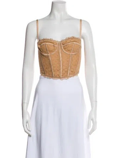 Pre-owned Gucci Lace Pattern Strapless Crop Top In Neutral