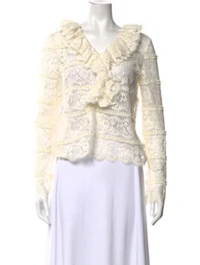 Pre-owned Gucci Lace Pattern V-neck Blouse In Neutral