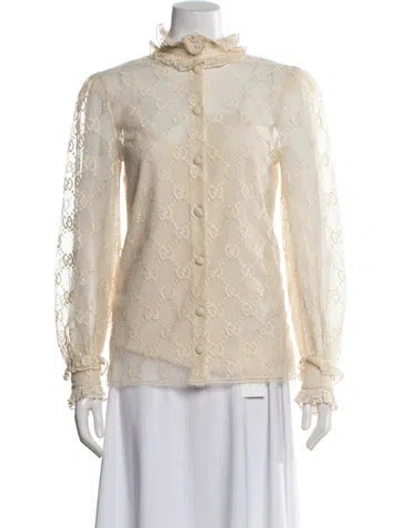 Pre-owned Gucci Lace Patterned Blouse W/ Tags In Neutrals
