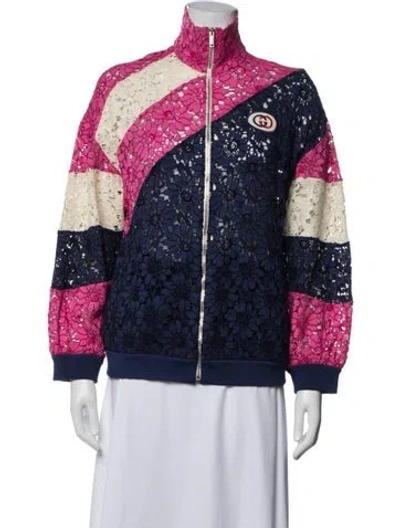 Pre-owned Gucci Lace Patterned Bomber Jacket In Blue