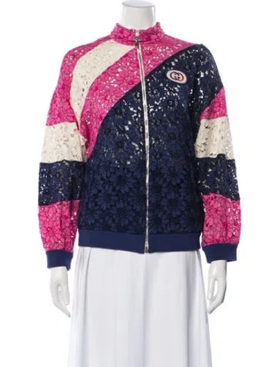 Pre-owned Gucci Lace Patterned Bomber Jacket In Blue