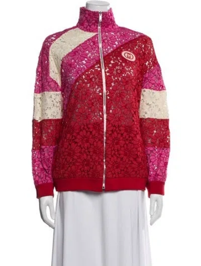 Pre-owned Gucci Lace Patterned Bomber Jacket In Red