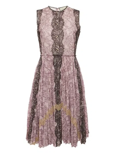 Pre-owned Gucci Lace Pleated Dress In Purple