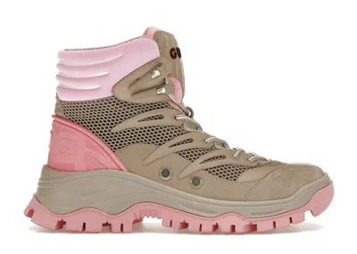 Pre-owned Gucci Lace Up Ankle Boot (women's) Sneakers In Beige/pink