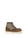 Gucci Men Multicolor Gg Fabric And Leather Ankle Boots In Brown