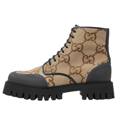 Gucci Lace Up Boot 'maxi Gg Camel' In Brown