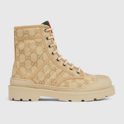 Gucci Gg Monogram Canvas Combat Boots In Brown