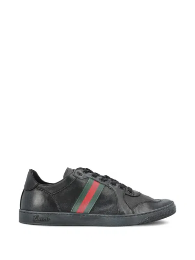 Gucci Stretch Leather Lace Up Sneakers In Black