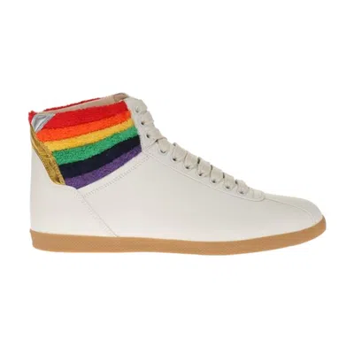 Pre-owned Gucci Lace Up High Top 'rainbow Heel Collar' In White