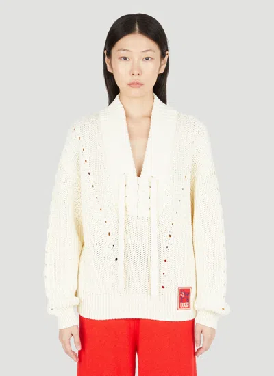 Gucci Lace-up Knit Sweater In White