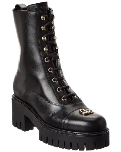 Gucci Lace-up Leather Bootie In Black