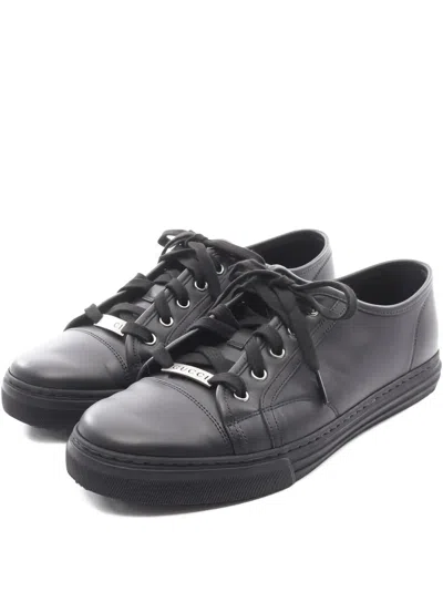 Pre-owned Gucci Lace-up Leather Sneakers In Black