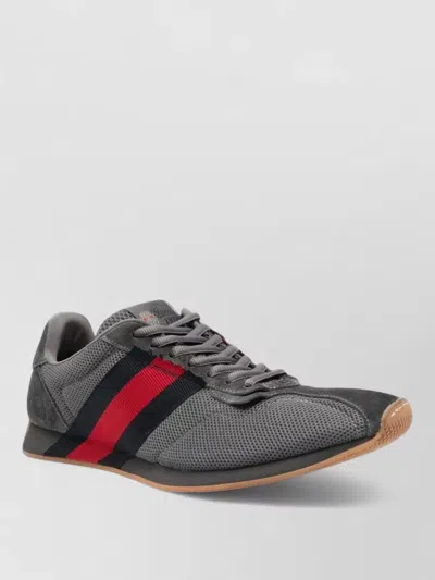 Gucci Lace Up Low Top Suede Mesh Sneakers In Gray