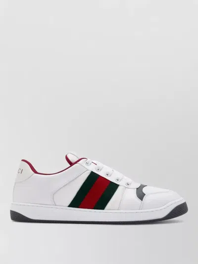 Gucci Lace Up Sneakers Contrast Stripes Rubber Sole In White