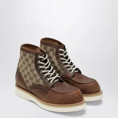GUCCI GUCCI LACED ANKLE BOOT WITH GG INSERT MEN
