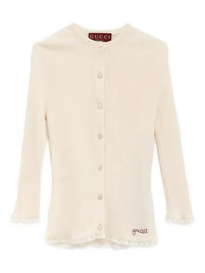 Gucci Lace-trim Cardigan In Neutral