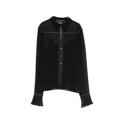 Gucci Lace-trim Sheer Blouse In Black