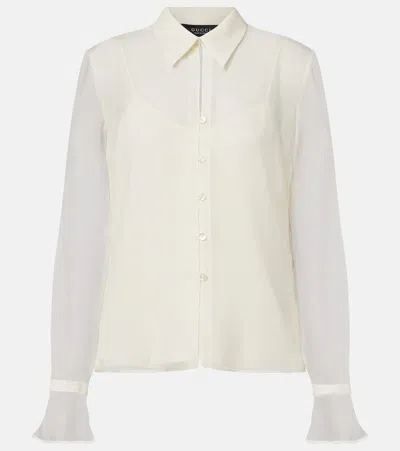 Gucci Lace-trimmed Silk Georgette Shirt In White