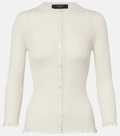 Gucci Lace-trimmed Wool Cardigan In White