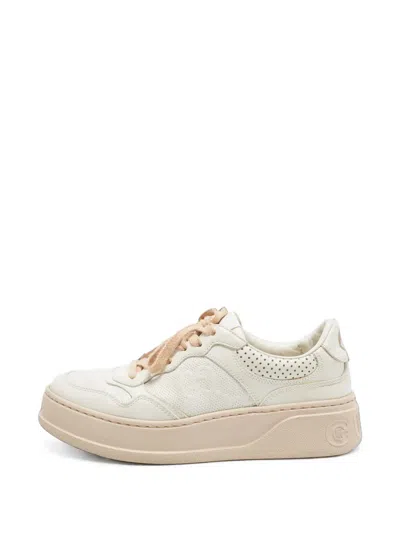 Pre-owned Gucci Lace-up Gg Sneakers In White
