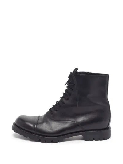 Pre-owned Gucci Lace-up Leather Combat Boots In Black