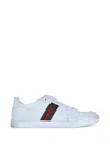 Gucci Leather Stretch Lace Up Sneakers Signature Stripe In White