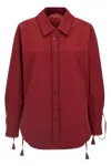 Gucci Womens Rosso Ancora Embroidered Drawstring-sleeves Cotton-poplin Shirt