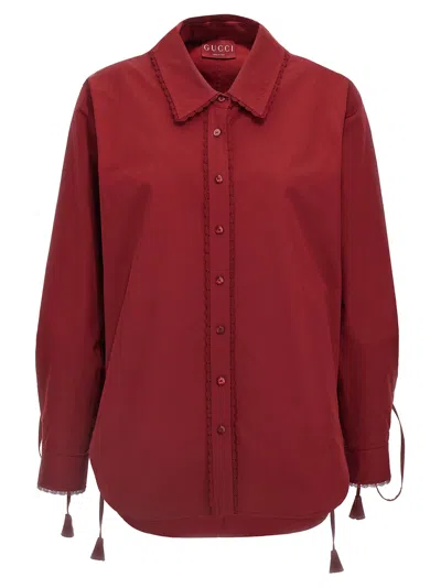 Gucci Cotton Poplin Shirt With Tie In Red