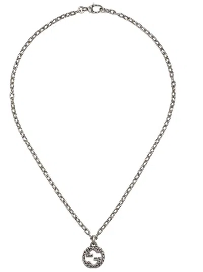 Gucci Ladies Aged Interlocking G Necklace In Silver