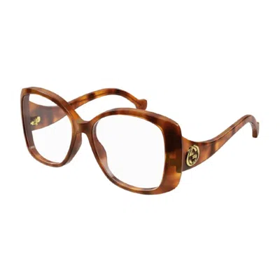 Gucci Ladies Brown Square Eyeglass Frames Gg1236o 002 In Metallic