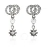 Gucci Ladies Flower And Double G Earrings With Diamonds In Gold / White