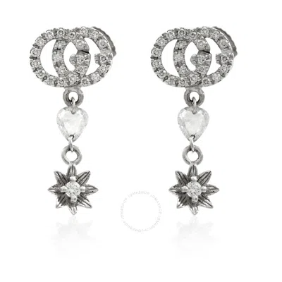 Gucci Ladies Flower And Double G Earrings With Diamonds In Gold / White