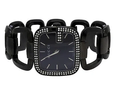 Pre-owned Gucci Ladies G- Black Pvd Stainless Steel 30mm Black Dial Ya125403 Diamond Wat...