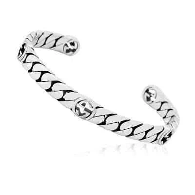Pre-owned Gucci Ladies Sterling Silver Interlocking Cuff Bracelet