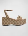 Gucci Damensandale Mit Plateausohle Und Horsebit In Beige Ebony