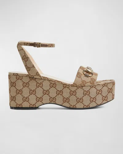 GUCCI LADY GG CANVAS BIT PLATFORM SANDALS