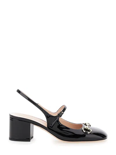 GUCCI GUCCI 'LADY HORSEBIT' BLACK PUMPS WITH HORSEBIT DETAIL AND BLOCK HEEL IN PATENT LEATHER WOMAN
