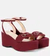Gucci Lady Horsebit Gg Canvas Wedge Sandals In Burgundy