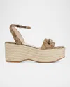 Gucci Lady Horsebit Gg Platform Espadrille Sandals In 9744 Beige Ebony Cocoa
